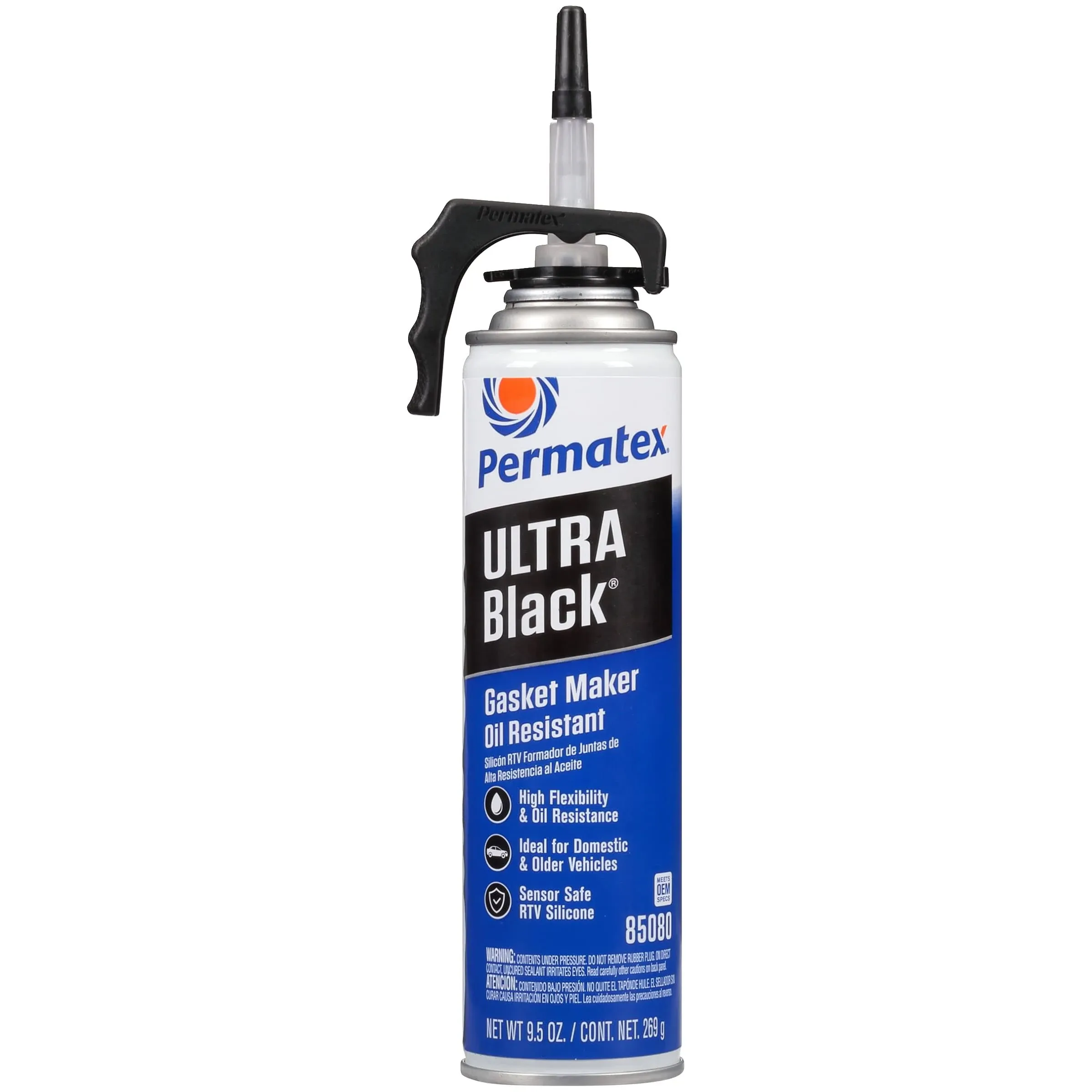 Permatex 85080-6PK Ultra Black Maximum Oil Resistance RTV Silicone Gasket Maker, 9.5 oz. Powerbead Can (Pack of 6)