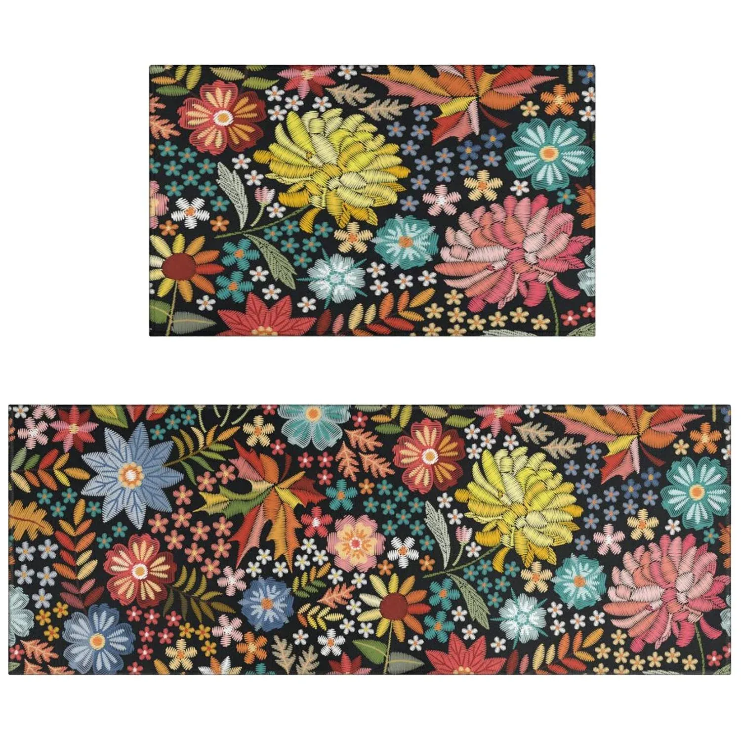 Spring Kitchen Mats and Rugs Sets of 2, Colorful Floral Kitchen Rug Washable Non-Slip Kitchen Mats for Floor Spring Kitchen Decor