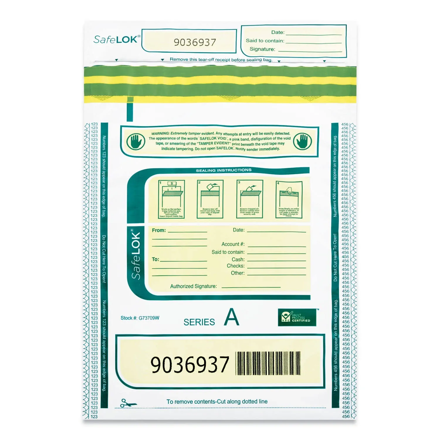 Controltek USA 585089 SafeLok White 9&quot; x 12&quot; Tamper-Evident Cash Deposit Bag - 100/Pack