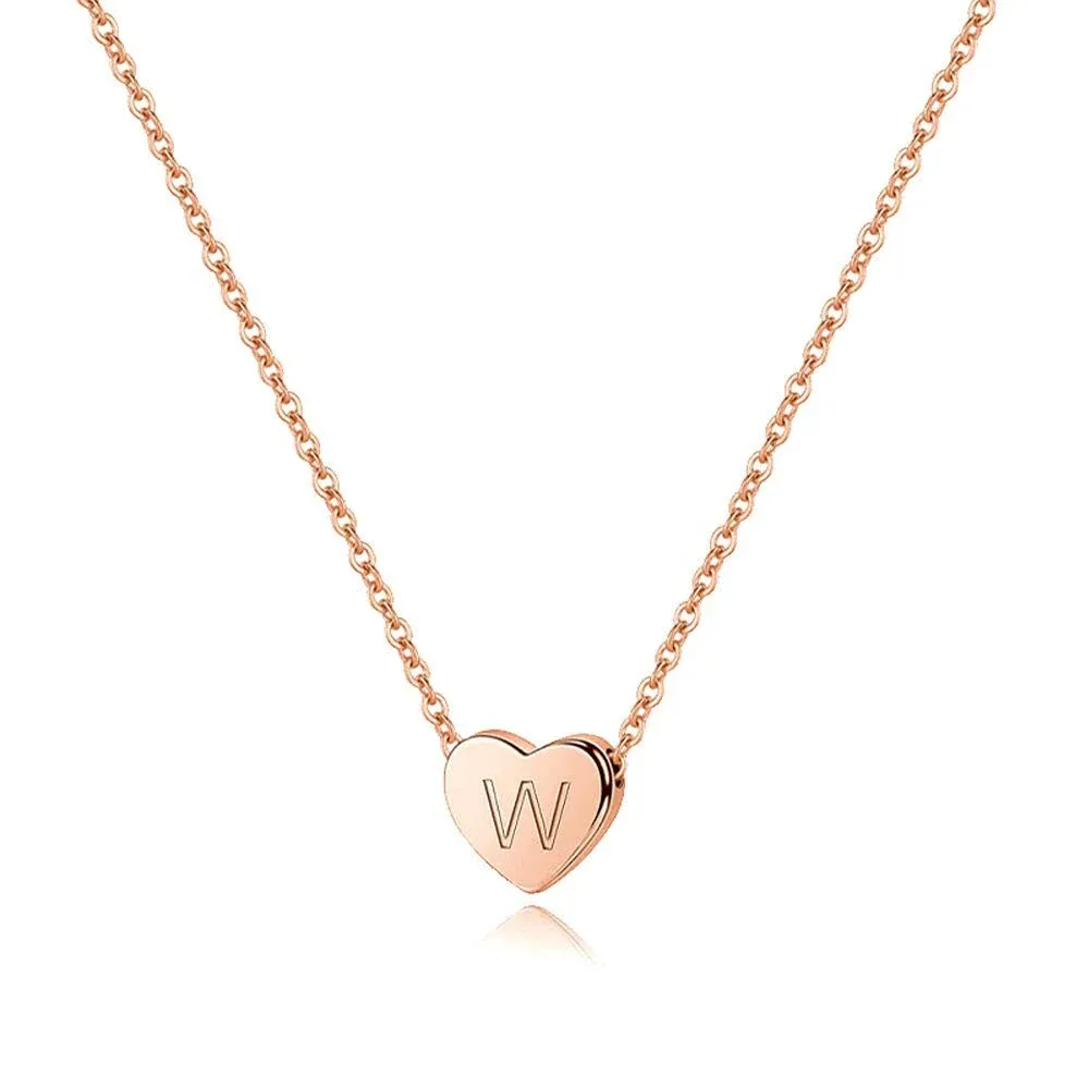 M MOOHAM Heart Initial W Necklace, Rose Gold Plated Sterling Silver Heart Initial ...