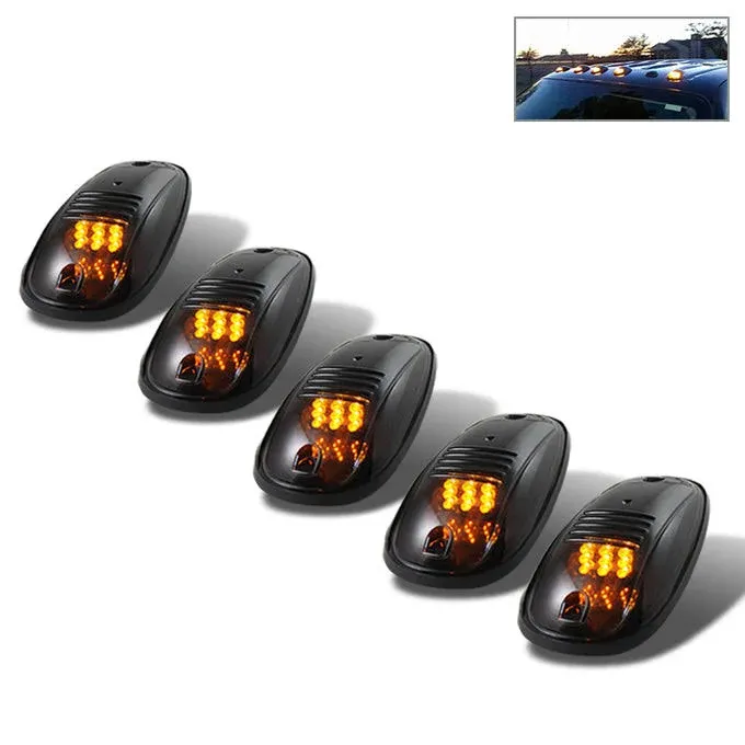 Truck/SUV 5Pcs Smoked Lens Roof Top Full Amber LED Running Parking Cab Lights Fits select: 1997-2015 FORD F150, 1999-2016 CHEVROLET SILVERADO