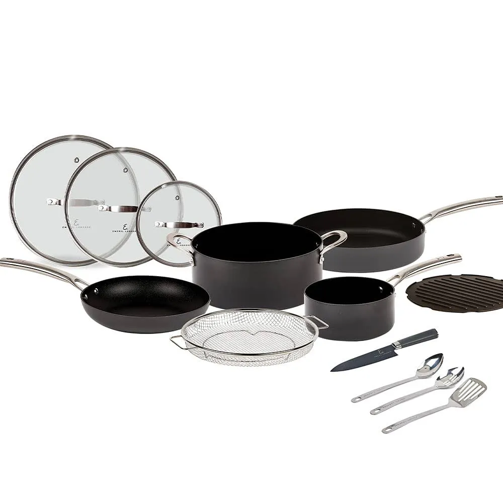 Emeril Everyday Lagasse Kitchen Cookware, Forever Pans, Pots and Pans Set with Lids, Hard-Anodized Nonstick, Black (13 Piece Set)