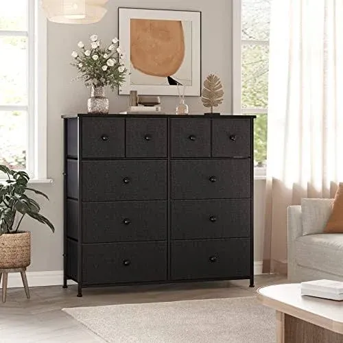 REAHOME 10 Drawer Dresser for Bedroom Fabric Storage Tower Wide Black Dresser ...