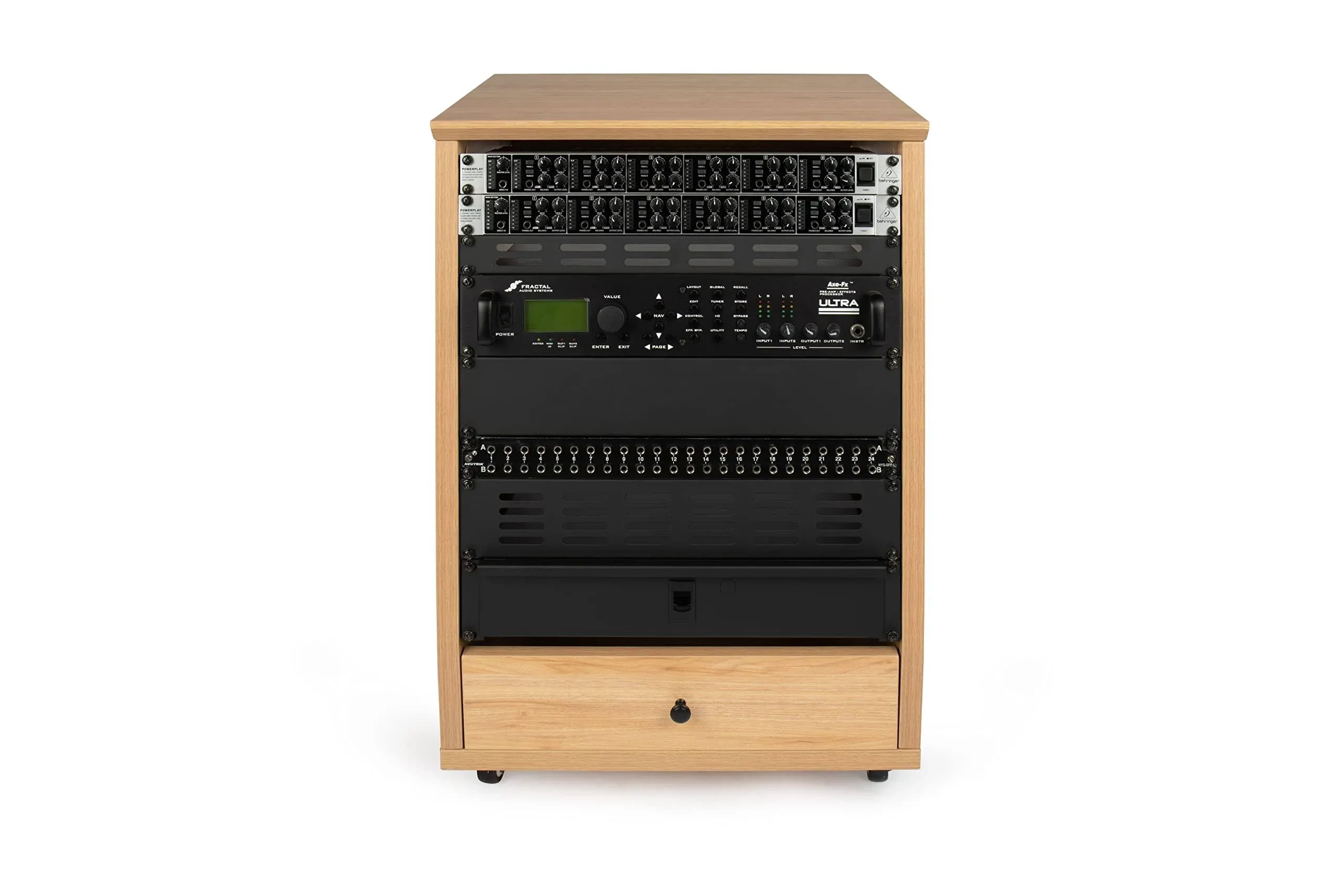 Gator Elite Furniture Series 12U Angled Studio Rack with Locking Casters Natural Maple Matte Finish | Reverb