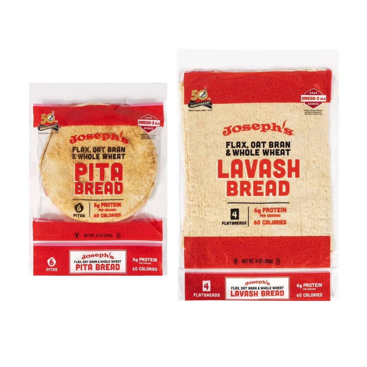 Value Bundle: Joseph's Lavash Bread and Pita, Flax Oat Bran & Whole Wheat Reduced ...