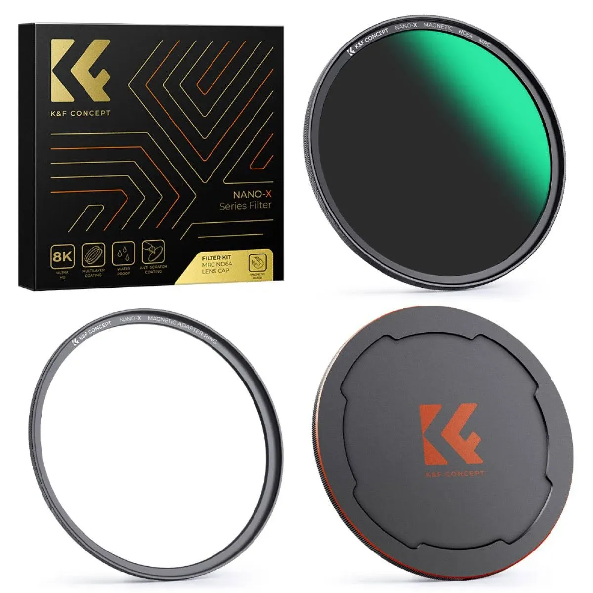 K&F Concept 62mm Magnetic ND64 Filter Kit +Adapter Ring+ Magnetic Lens Cap, Quick ...