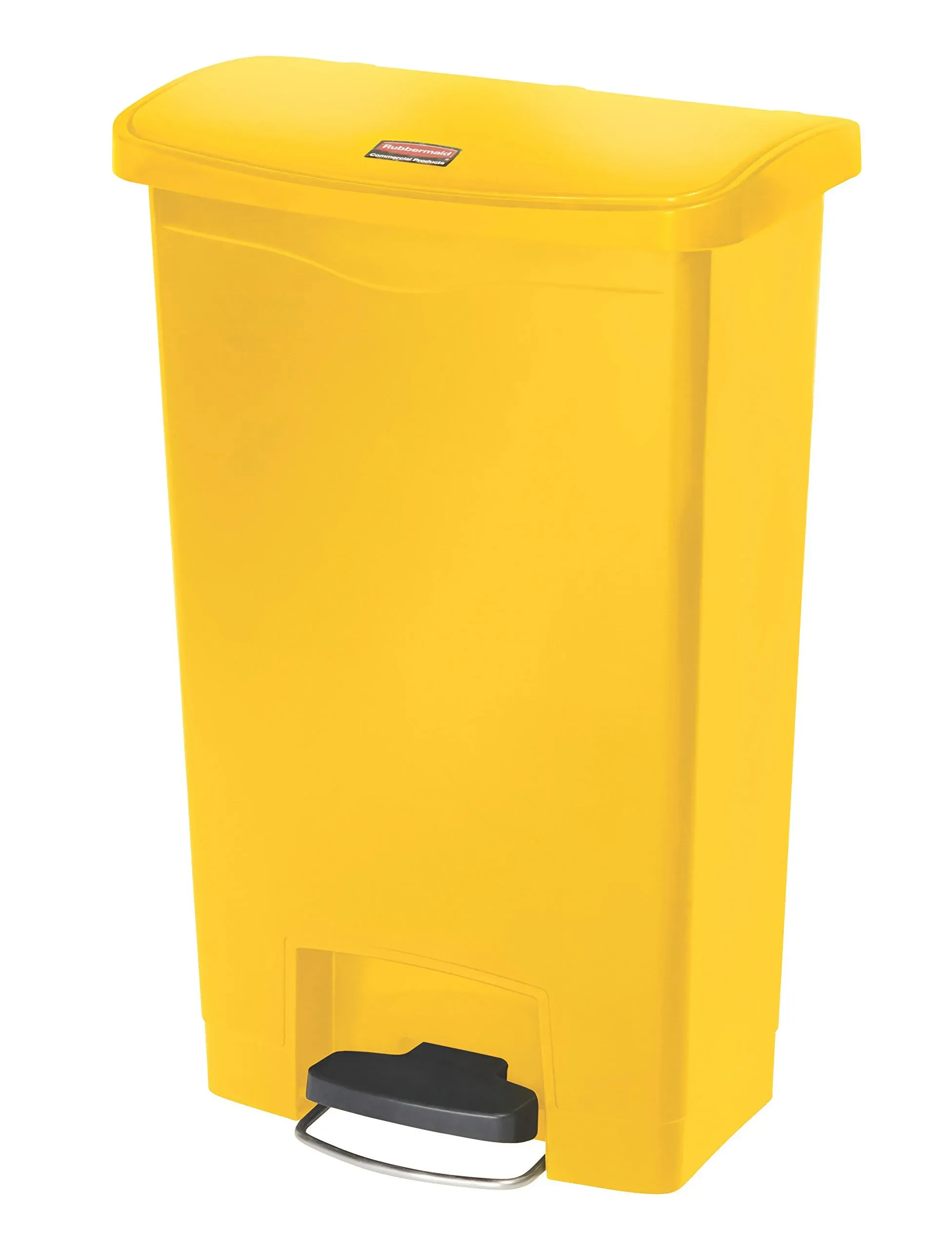 Rubbermaid Commercial Slim Jim Resin Step-On Container Front Step Style 13 Gal Yellow