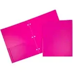 Jam Paper Heavy Duty Plastic 3 Hole Punch School Folders with Pockets - Fuchsia Hot Pink - 6/Pack