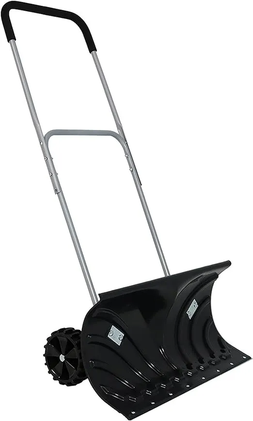 Snow Shovel with Wheels for Driveway - 6-Inch Polypropylene Wheels and Adjustable Aluminum Handle - 26-Inch Blade