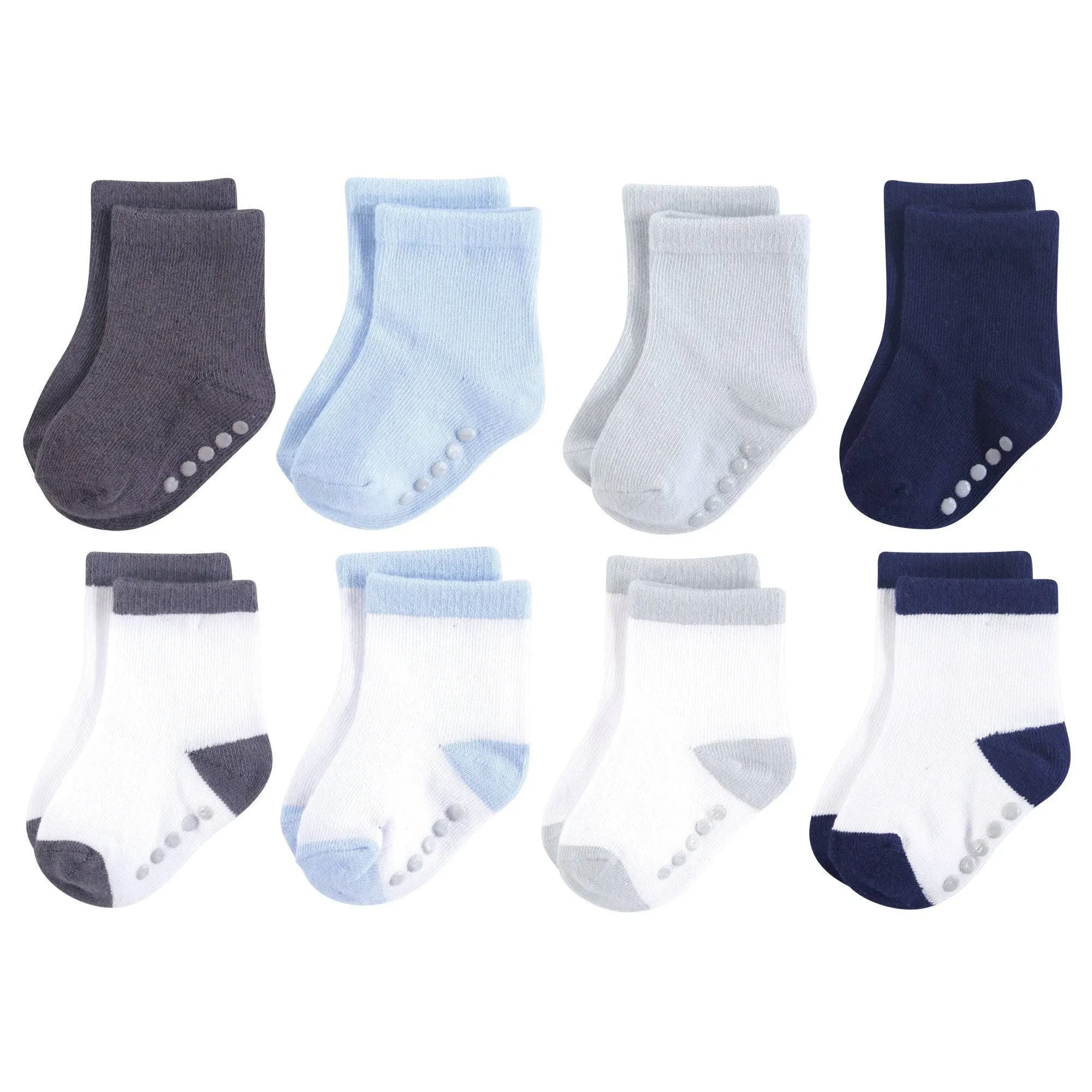 Luvable Friends Crew Socks, 8-Pack, Blue and Gray