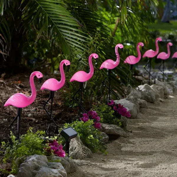 BrylaneHome Flamingo Solar Stake Lights Set of 10