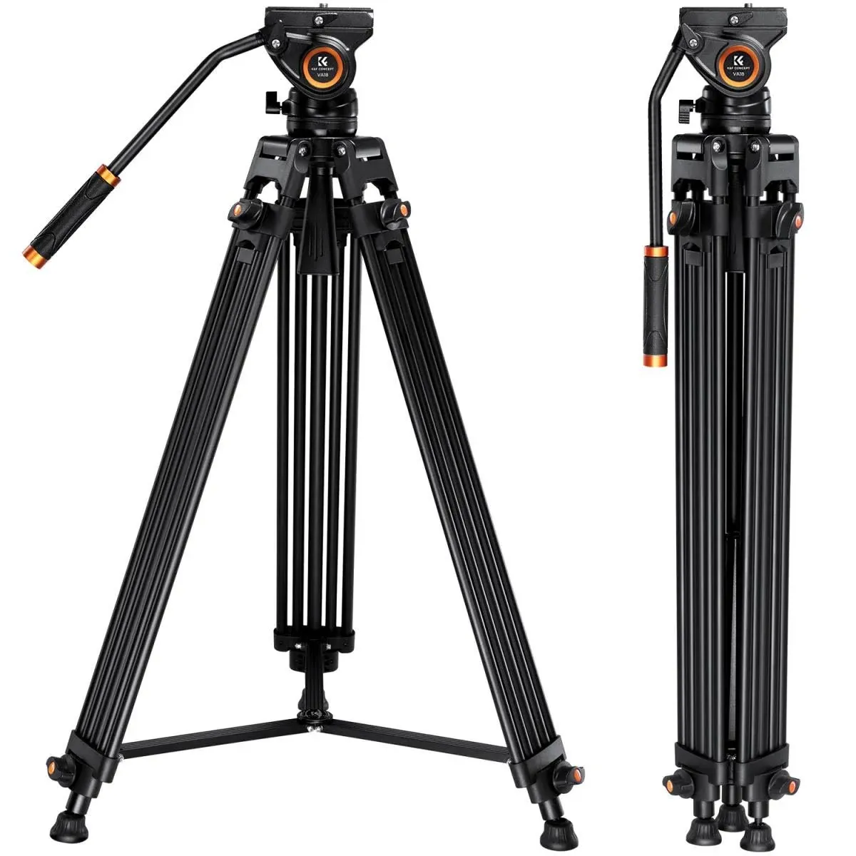 72"/1.8m Video Tripod Aluminum Transverse Center Column 17.6lbs/8KG with Fluid Head