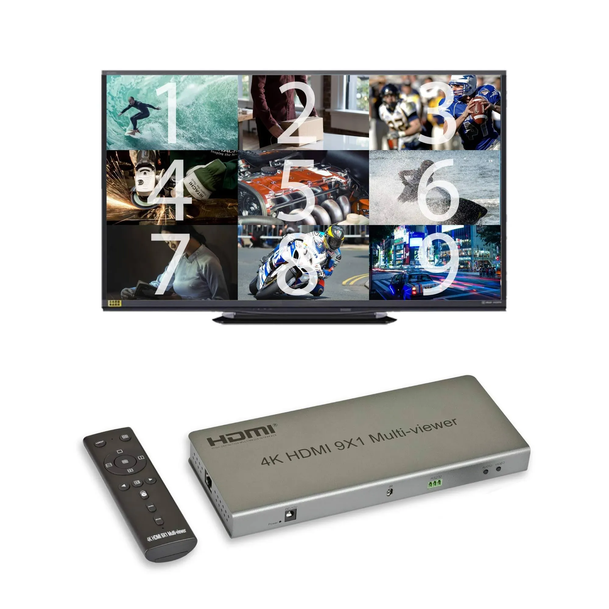 9-Channel HDMI Multi-Viewer/Screen Divider/Switch | 1080p / 4K@30Hz | 11 Viewing modes