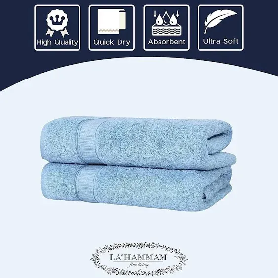 Personalized Towels, Hotel & Spa Quality, Super Soft, Highly Absorbent, 100% Turkish Genuine Cotton Monogrammed 2 Piece Bath Towel Set for Bathroom, Spa, Gym, Shower, Pool, College Dorm, Blue