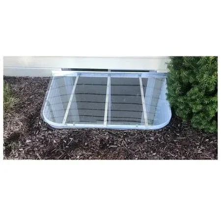 Sloped Heavy-Duty Window Well Cover - Medium Clear Polycarbonate Window Well Covers Outside, UV Resistant Basement Window Well Covers with Rust-Free Bracing (60" W x 26" L)