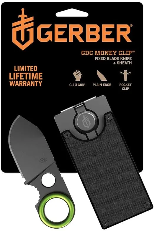 Gerber Gear 31-002521N GDC Pocket Knife Money Clip, GDC Fixed Blade Knife and Case, EDC Gear, Stainless Steel