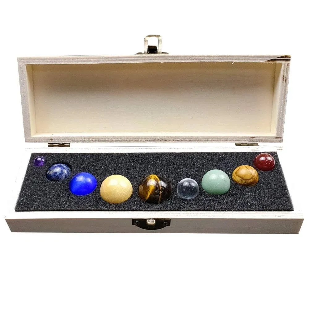 Natural Solar System 9 Planets Decorations Gemstones Sphere Galaxy Universe Model Chakra Healing Crystal Sphere Ball Collective Figurines