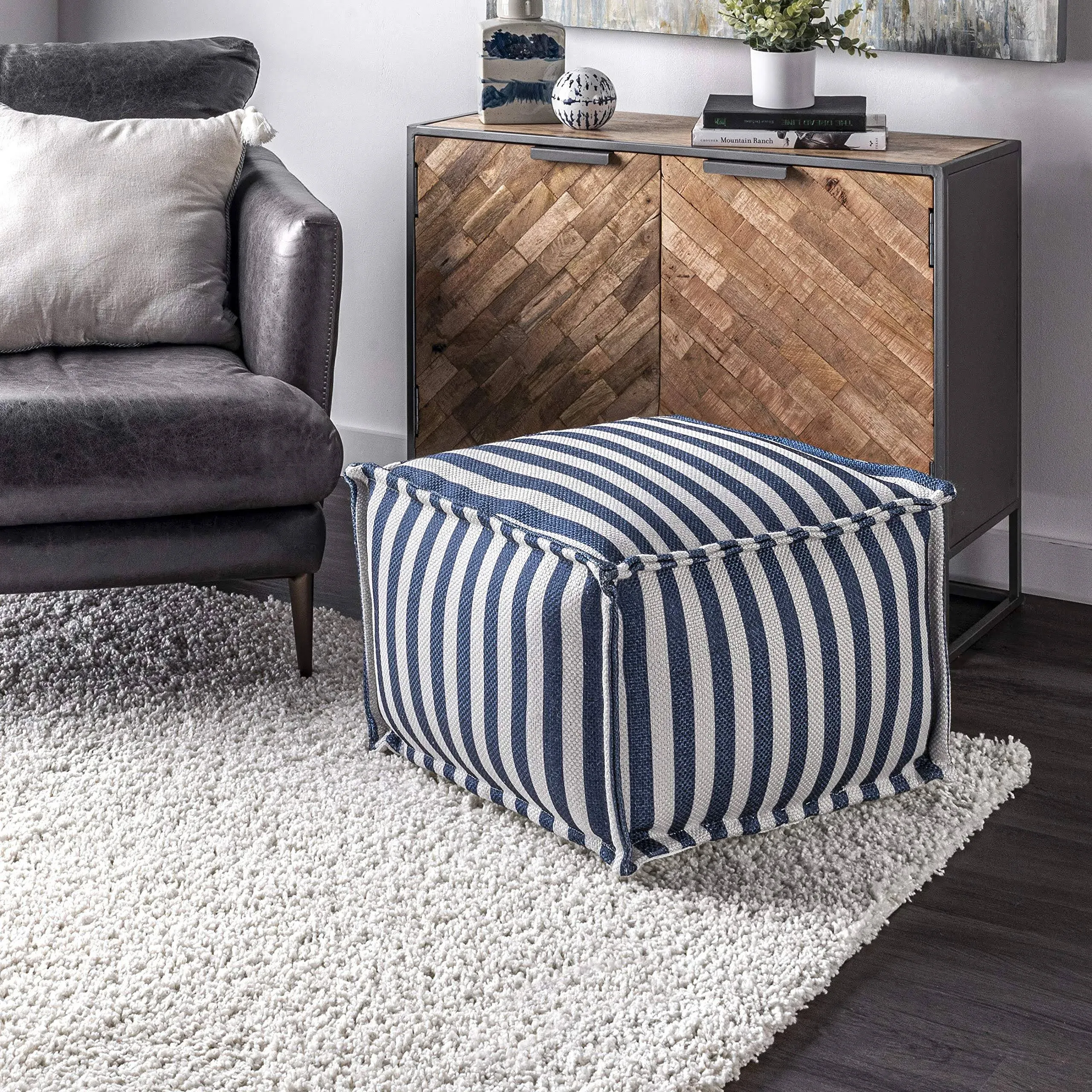 Porto Striped Indoor/Outdoor Ottoman Pouf