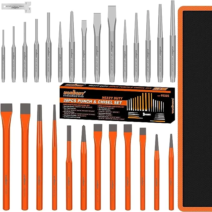 Punch And Chisel Set Including Taper Punch Chromium Vanadium Steel 28 Piece NEW