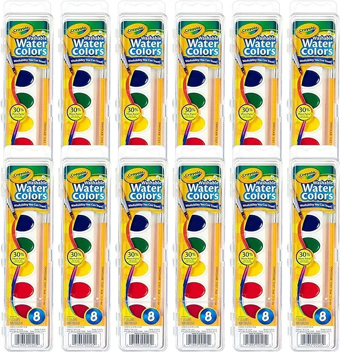 Crayola Washable Watercolor Paint Sets for Kids (12ct), Classroom Arts & Crafts, Bulk Classroom Paint for Kids, 8 Colors, 3+