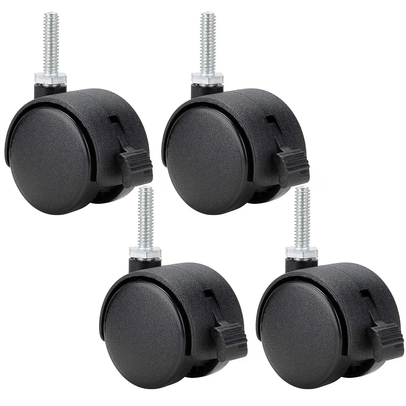 Skelang 4 Pcs 1.5 Nylon Plastic Swivel Stem Casters Wheel with Brakes