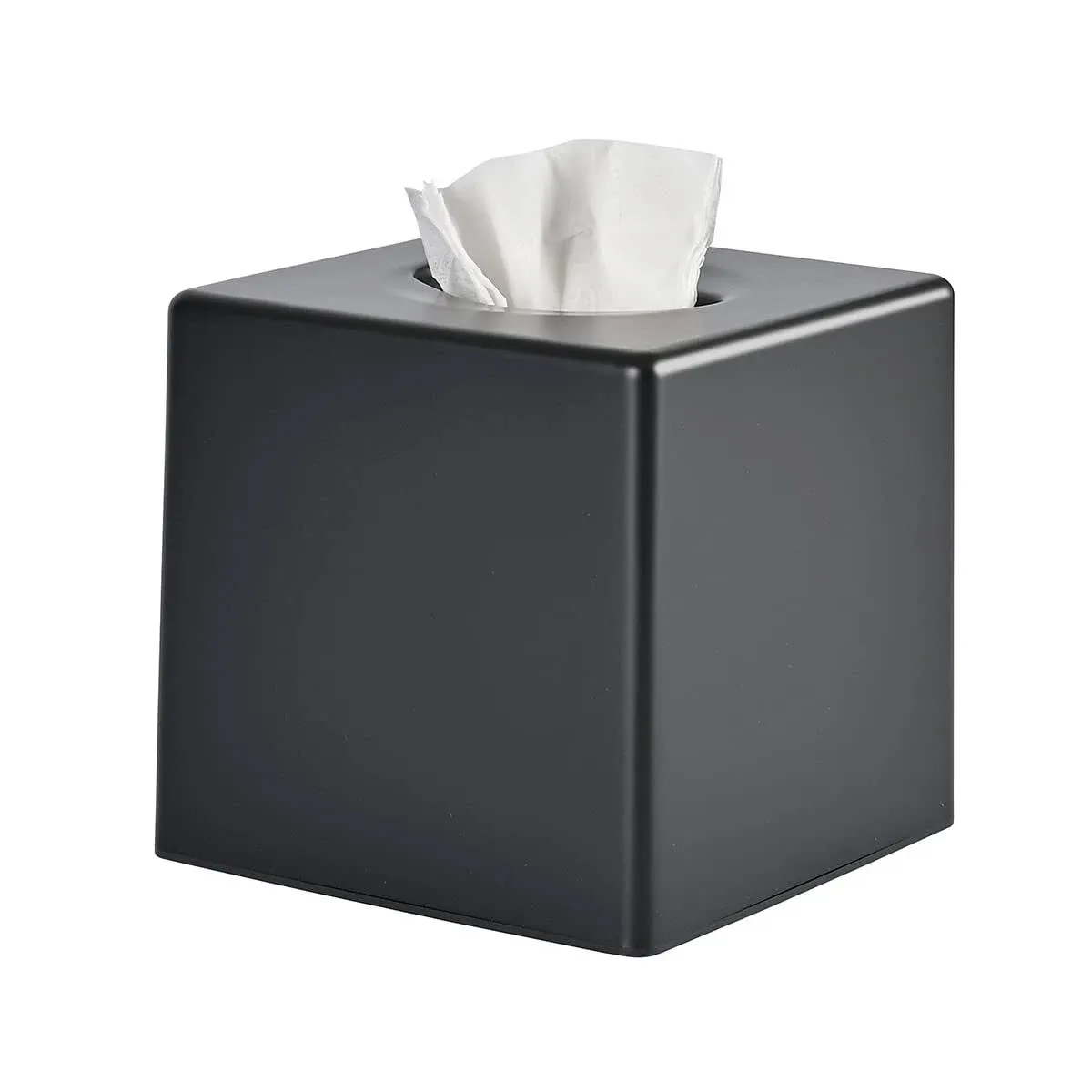 Y-in Hand Tissue Box Cover, Square Facial Tissue Holder Storage for Bathroom Vanity, Countertops, Dressers, Night Stand, Parlors and Offices - Black