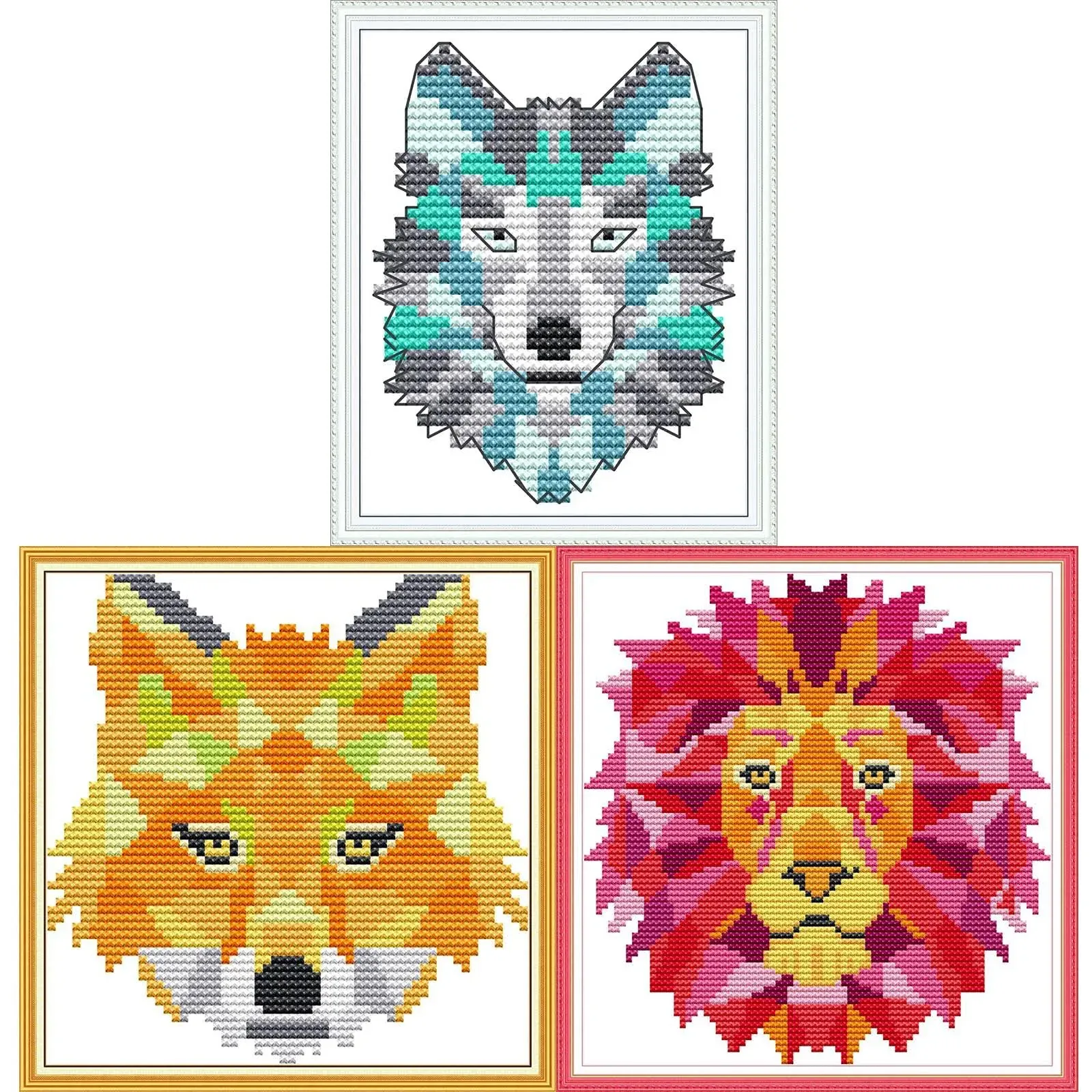 Cross Stitch Stamped Kits for Adults 3 Pack Animal Crossstitching Kits Prepri...