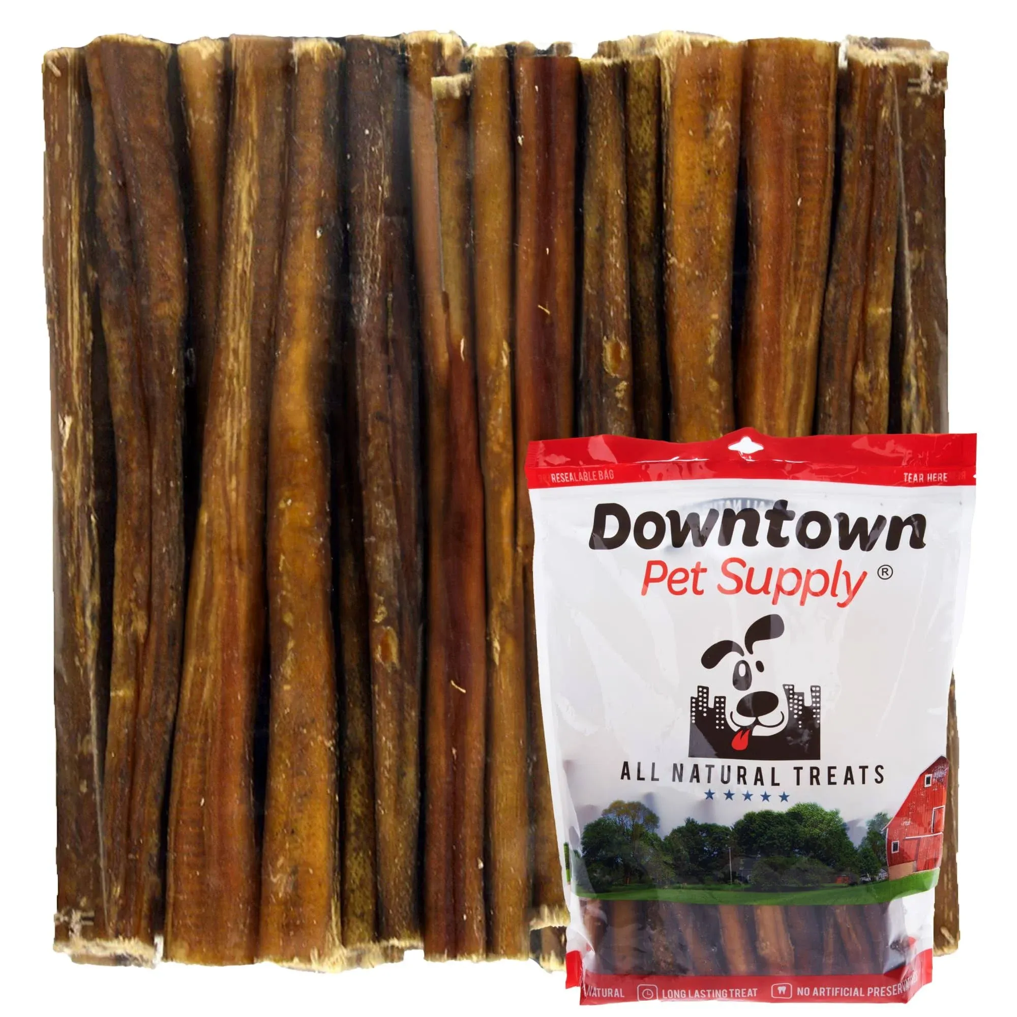 Downtown Pet Supply Bully Sticks for Dogs, Junior Size (12", 25-Pack) Rawhide Free Dog Chews Long Lasting Non-Splintering Pizzle Sticks - Low Odor Bully Sticks for Small Dogs