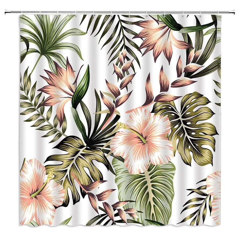 wongkai Tropical Leaf Shower Curtain Green Palm Leaves Plant Floral Flower ...