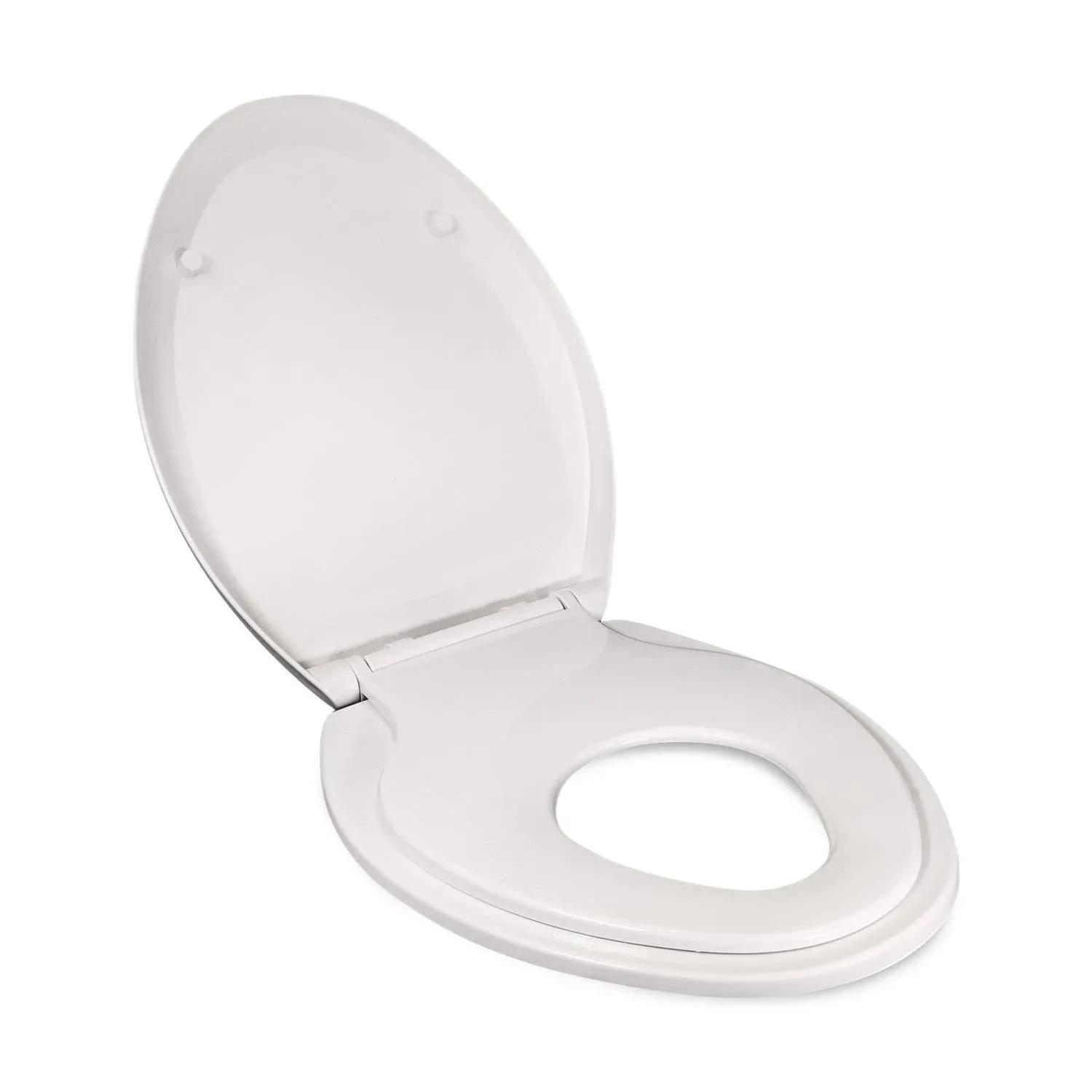 Off White, Quiet Close Elongated Toilet Seat with Built-in Potty Training Seat