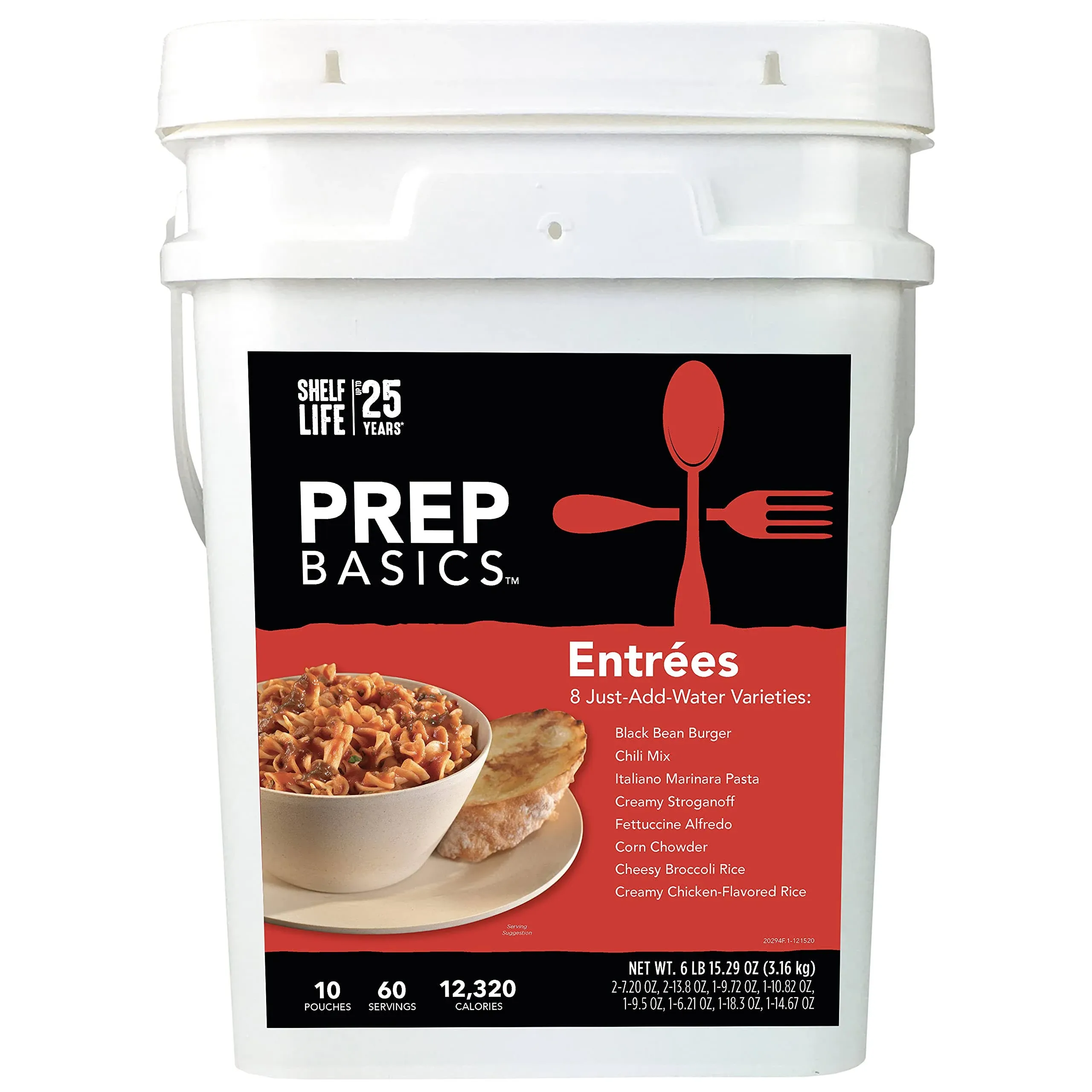 Prep Basics Entrée Variety Pail, 8 Emergency Meal Varieties, 392 Total Grams Protein, Up to 25 Year Shelf Life, 98.4 Oz