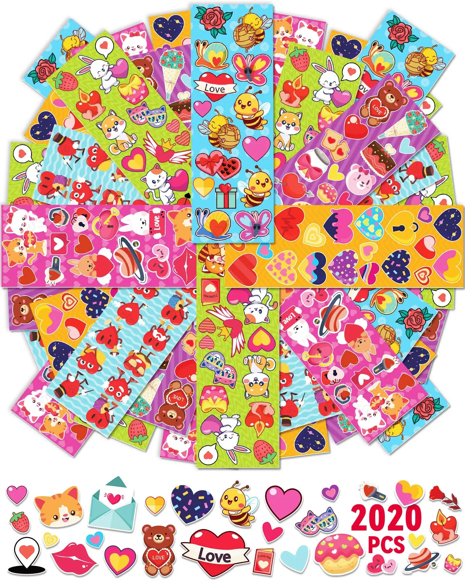 2020 PCS Valentines Day Stickers for Kids, 120 Sheets Heart Stickers Valentines 