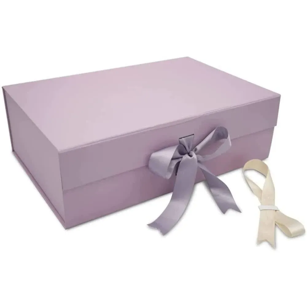 PAPER GENIUS Luxury Gift Box-14x9.5x4.5 Inches-with 2 Satin Ribbons | Gift Boxes for Presents | Gift Boxes with Lids for Christmas and Thanksgiving (Large (Pack of 1), Lavender)…