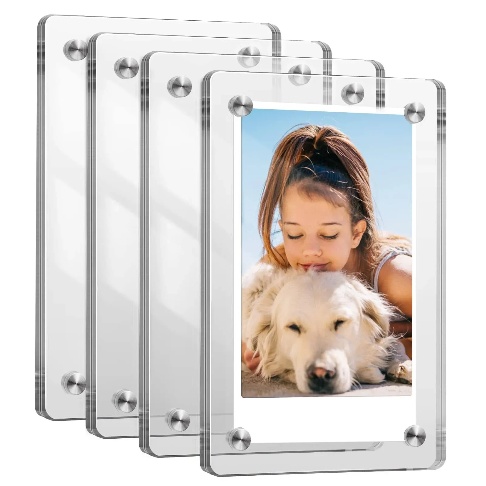 Fintie [4 Pack] Acrylic Magnetic Photo Frame for 2x3-Inch Film - Double Sided Fridge Picture Frame for Fujifilm Instax Mini 12 11 EVO 40 99 / Mini Link 3 / Link 2 Printer Film, Polaroid Instant Film, Clear