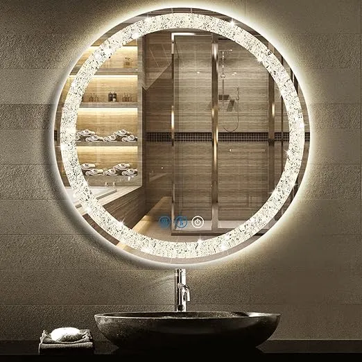 DIDIDADA Crystal Round Bathroom Vanity Mirror with Lights 3 Color 20 inch Crystal ...