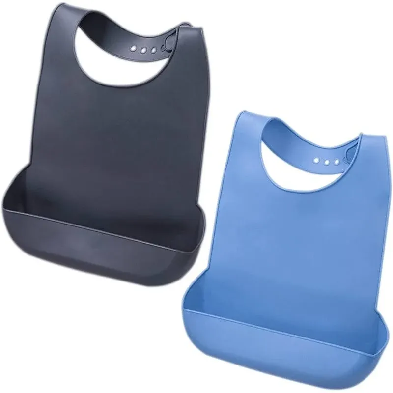 2-Pack Adjustable Silicone Bibs for Adults, Waterproof & Washable, Elderly Men & Women Mealtime Protector