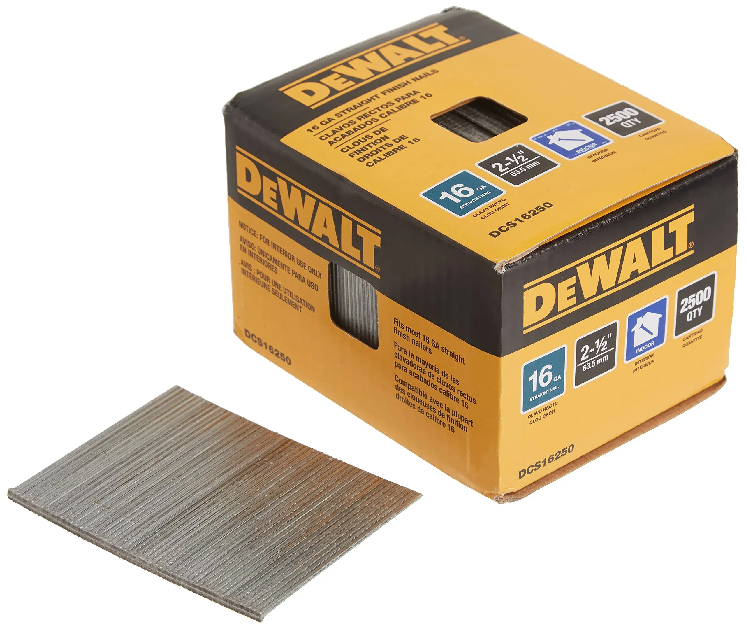 DeWalt DCS16250 Straight Finish Nails, 2-1/2 inch