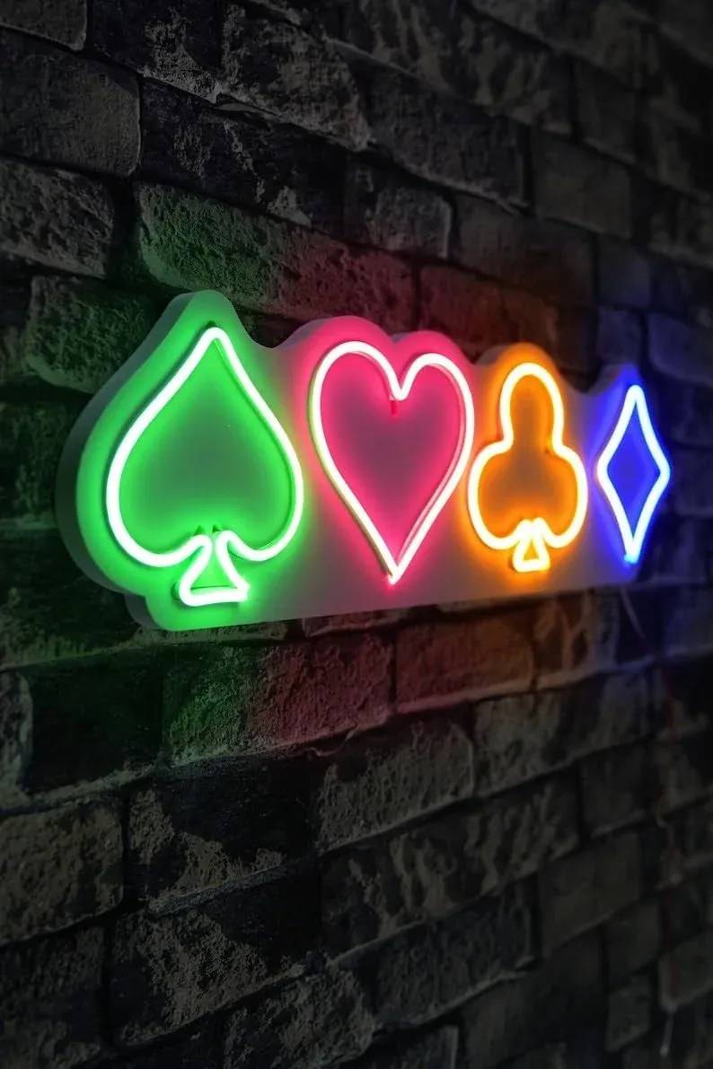 Gambler Poker Neon Sign for Wall Decor - Handmade Custom Neon - Poker Led - Poker Wall Decor - Playing Cards Neon Led - Poker Cards Led