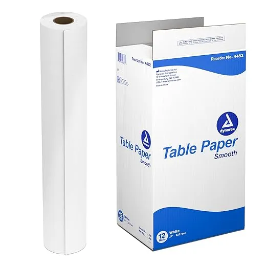 Dynarex Table Paper, Smooth and High-Quality Exam Table Paper, Used in Medical, Massage, and Chiropractic Tables to Protect Patients, 18" x 225 ft., 1 Case of 12 Table Papers, Smooth,White