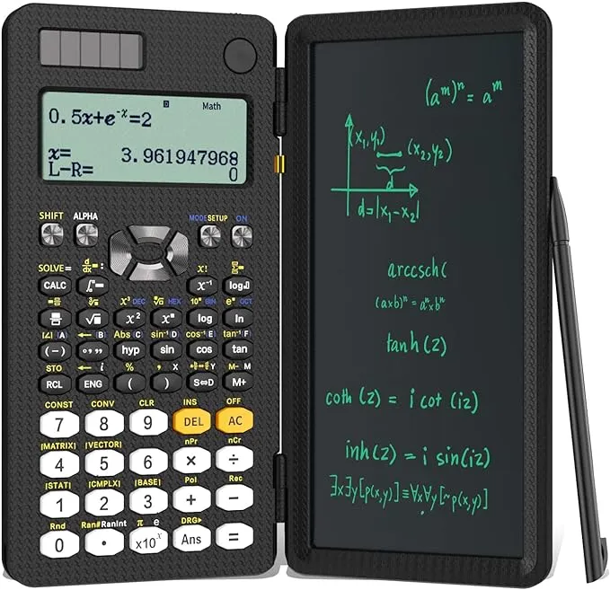 Upgraded 991ES Plus Desktop Scientific Calculator, ROATEE CalcNote Multiview 4-Line Display with Erasable LCD Writing Tablet, Solar Battery Power with Notepad for School and Business