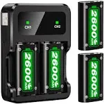 Rechargeable Battery Packs for Xbox Series X|S/Xbox One, Ponkor 4x2600mAh Batteries with High-Speed Charging Station for Xbox One S/Xbox One X/Xbox One Elite Controller