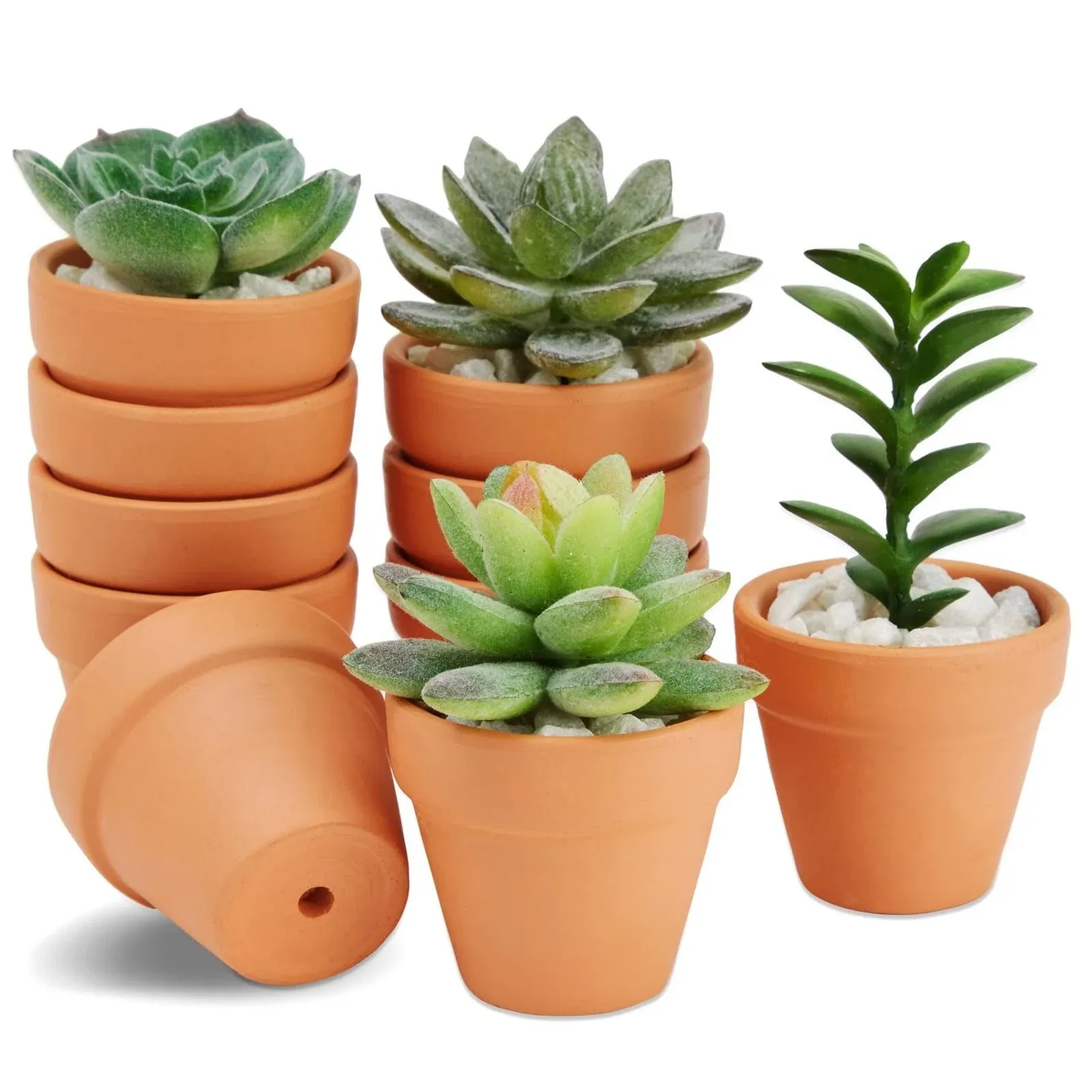 10-Pack 2-Inch Mini Terracotta Pots with Drainage Holes for Succulents, Plants, 