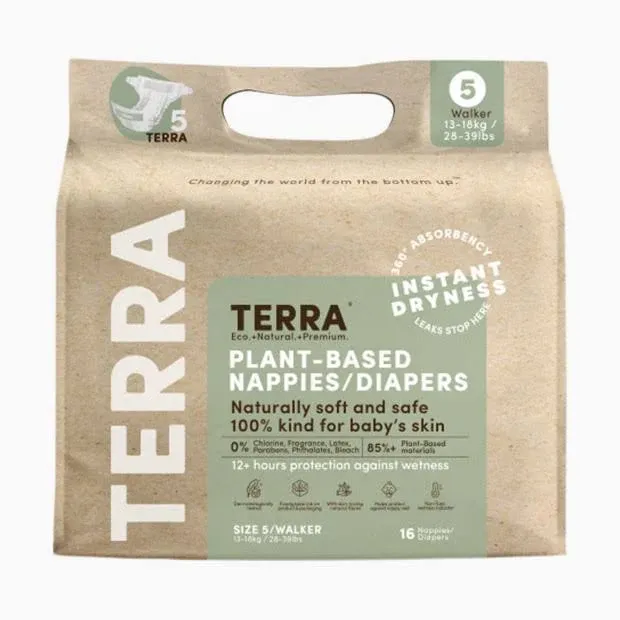 Terra Premium Plant-Based Diapers Size 5 (128 ct)