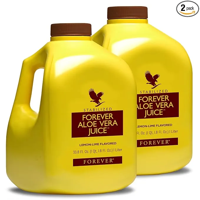 2 Bottles of 1 Liter Aloe Vera Juice. Forever Living Lemon-Lime Flavored Aloe Juice. Pure Aloe Vera Juice Made with Pure Aloe Vera Plant