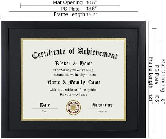 ELSKER&HOME 8.5x11 Certificate Frame - Classic Black Color Frame - Displays Diploma 8.5x11 inch with Mat - 11x14 inch Without Ma