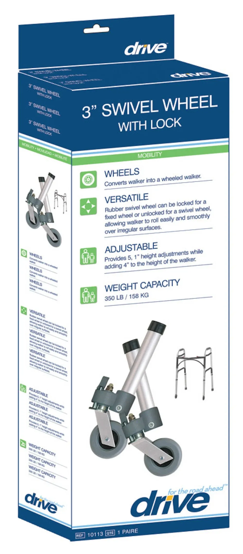 Locking Swivel Walker Wheels With Two Sets Of Rear Glides