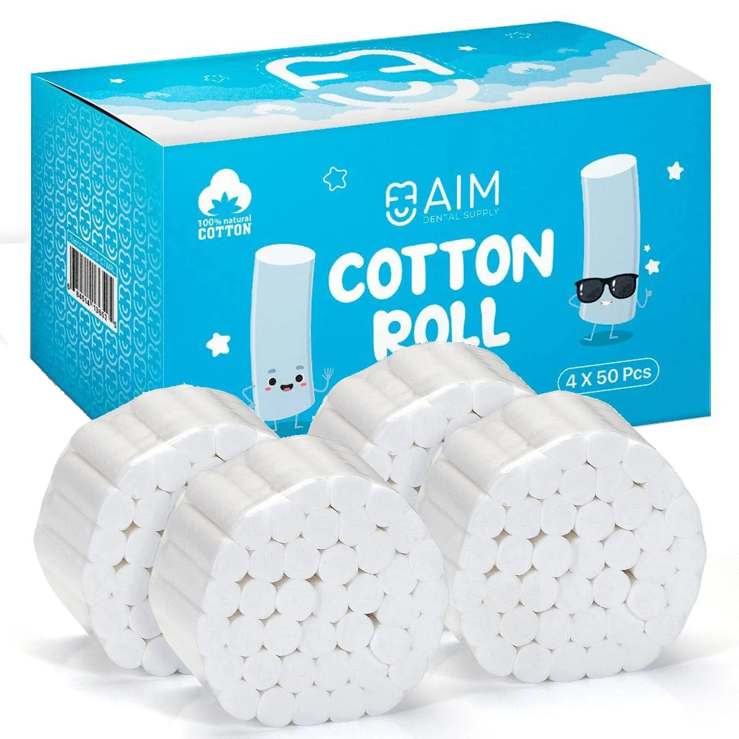 200(50×4) Dental Cotton Rolls - Nose Bleed Stopper - Nose Bleed Plugs for Kids or ...