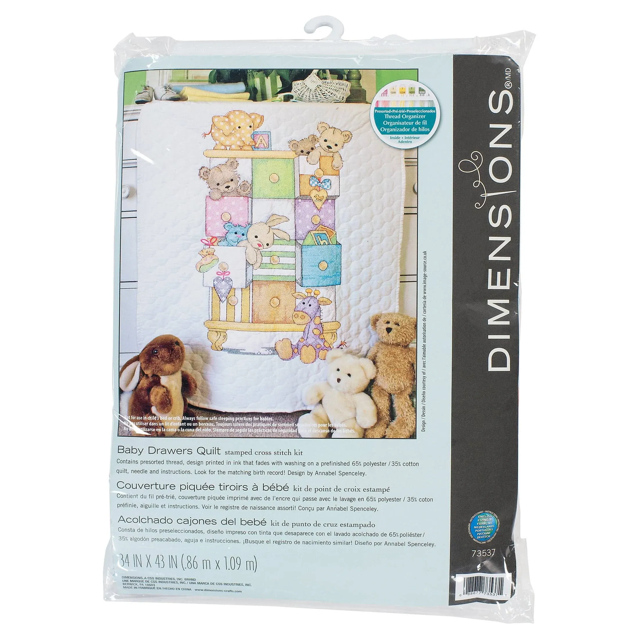 Dimensions/Bab<wbr/>y Hugs Quilt Stamped Cross Stitch Kit 34&#034;X43&#034;-Baby Drawers (1 Pkg)