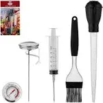 4 pc TURKEY TOOL SET BBQ SMOKER THERMOMETER, BASTER, METAL INJECTOR, BRUSH