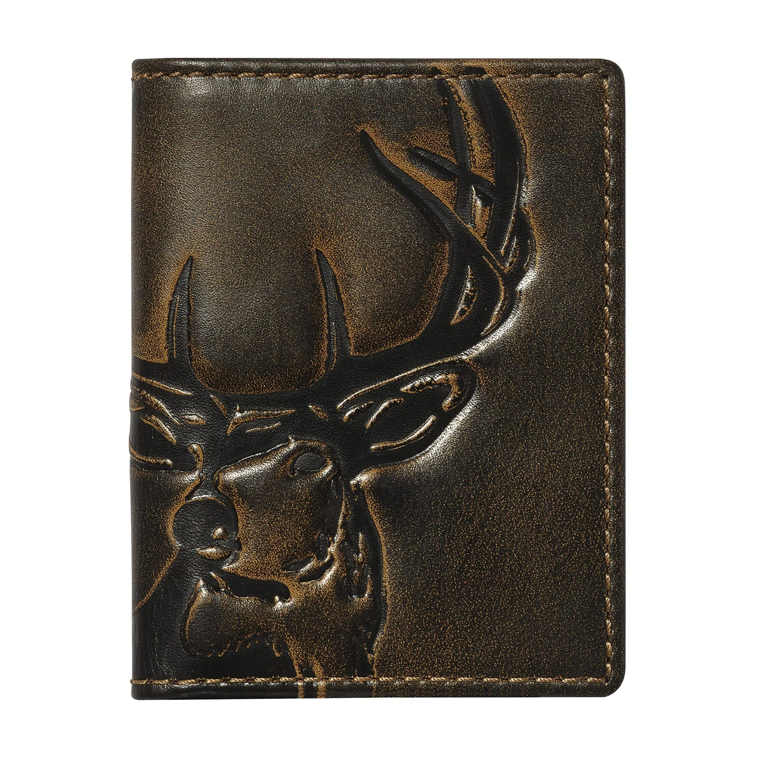 HoJ Co. DEER Trifold Wallet For Men | Hand Burnished Full Grain Leather | Spacious Mens Trifold Wallet | Deer Wallet | Outdoorsman Gift